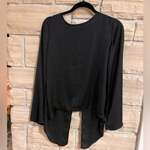 Black asymmetrical silky backless blouse